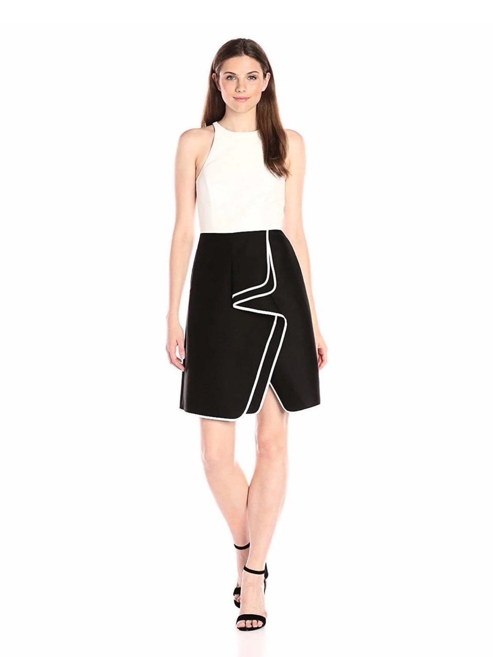 Black & white sleeveless dress ruffle skirt